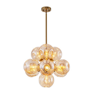 LightFixturesUSA - Bloom 10 - Light Cluster Amber Glass Round Bubble Chandelier - Chandelier - Brass - 