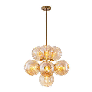 LightFixturesUSA - Bloom 10 - Light Cluster Amber Glass Round Bubble Chandelier - Chandelier - Brass - 