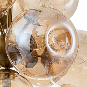 LightFixturesUSA - Bloom 10 - Light Cluster Amber Glass Round Bubble Chandelier - Chandelier - Brass - 
