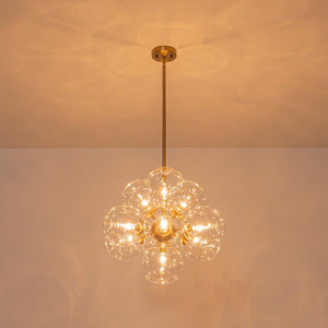 LightFixturesUSA-Bloom 10-Light Cluster Amber Glass Round Bubble Chandelier-Chandelier-Clear Glass-
