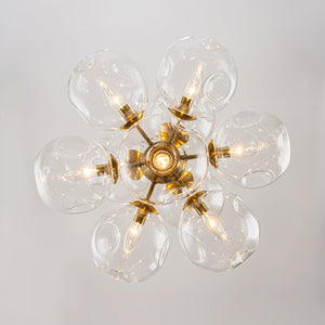 LightFixturesUSA-Bloom 10-Light Cluster Amber Glass Round Bubble Chandelier-Chandelier-Clear Glass-