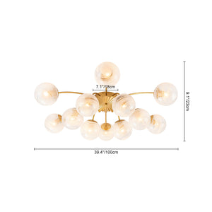 LightFixturesUSA-Bloom 12-Light Opal Swirl Glass Bubble Semi Flush Chandelier-Chandelier-Brass-