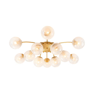 LightFixturesUSA-Bloom 12-Light Opal Swirl Glass Bubble Semi Flush Chandelier-Chandelier-Brass-