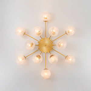 LightFixturesUSA-Bloom 12-Light Opal Swirl Glass Bubble Semi Flush Chandelier-Chandelier-Brass-