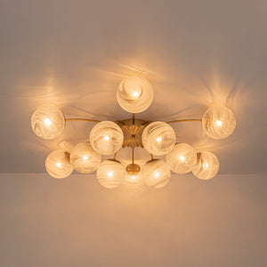 LightFixturesUSA-Bloom 12-Light Opal Swirl Glass Bubble Semi Flush Chandelier-Chandelier-Brass-