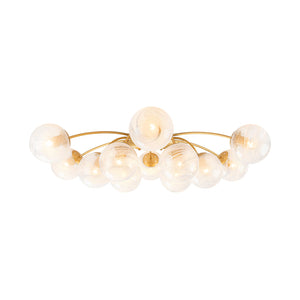 LightFixturesUSA-Bloom 12-Light Opal Swirl Glass Bubble Semi Flush Chandelier-Chandelier-Brass-