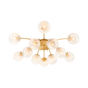 LightFixturesUSA-Bloom 12-Light Opal Swirl Glass Bubble Semi Flush Chandelier-Chandelier-Brass-