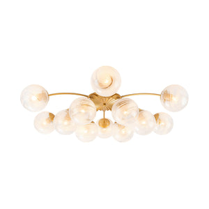LightFixturesUSA-Bloom 12-Light Opal Swirl Glass Bubble Semi Flush Chandelier-Chandelier-Brass-