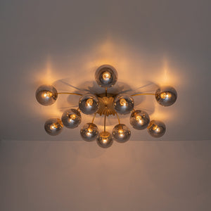 LightFixturesUSA - Bloom 12 - Light Smoked Glass Bubble Semi Flush Chandelier - Chandelier - Brass (Exclusive Offer) - 