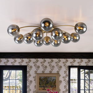 LightFixturesUSA - Bloom 12 - Light Smoked Glass Bubble Semi Flush Chandelier - Chandelier - Brass (Exclusive Offer) - 