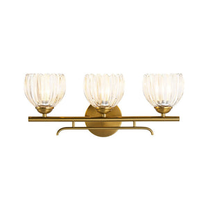 LightFixturesUSA - Bloom 3 - Light Pleated Clear Glass Flower Vanity Wall Sconce - Wall Sconce - Brass - 