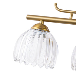 LightFixturesUSA - Bloom 3 - Light Pleated Clear Glass Flower Vanity Wall Sconce - Wall Sconce - Brass - 