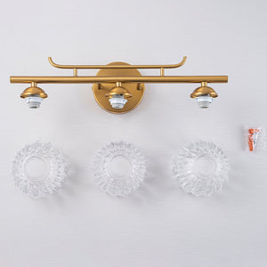 LightFixturesUSA - Bloom 3 - Light Pleated Clear Glass Flower Vanity Wall Sconce - Wall Sconce - Brass - 