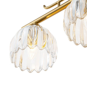 LightFixturesUSA - Bloom 3 - Light Pleated Clear Glass Flower Vanity Wall Sconce - Wall Sconce - Brass - 