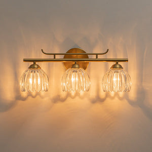 LightFixturesUSA - Bloom 3 - Light Pleated Clear Glass Flower Vanity Wall Sconce - Wall Sconce - Brass - 