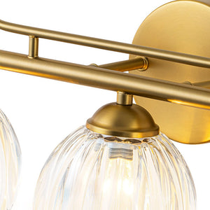 LightFixturesUSA - Bloom 3 - Light Pleated Clear Glass Flower Vanity Wall Sconce - Wall Sconce - Brass - 