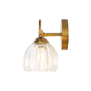 LightFixturesUSA - Bloom 3 - Light Pleated Clear Glass Flower Vanity Wall Sconce - Wall Sconce - Brass - 