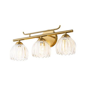 LightFixturesUSA - Bloom 3 - Light Pleated Clear Glass Flower Vanity Wall Sconce - Wall Sconce - Brass - 