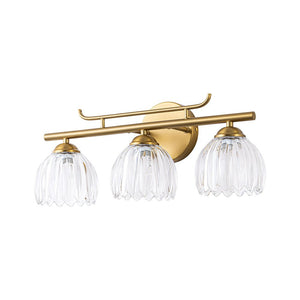 LightFixturesUSA - Bloom 3 - Light Pleated Clear Glass Flower Vanity Wall Sconce - Wall Sconce - Brass - 
