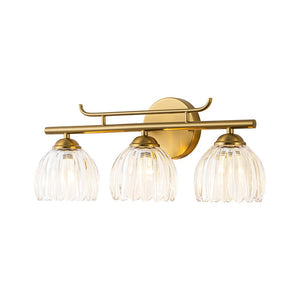 LightFixturesUSA - Bloom 3 - Light Pleated Clear Glass Flower Vanity Wall Sconce - Wall Sconce - Brass - 