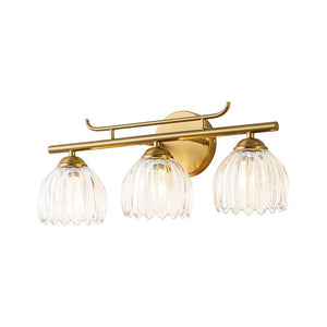 LightFixturesUSA - Bloom 3 - Light Pleated Clear Glass Flower Vanity Wall Sconce - Wall Sconce - Brass - 