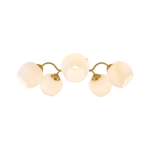 LightFixturesUSA-Bloom 5-Light Frosted Glass Peony Bud Semi Flush Mount-Ceiling Light-Brass-