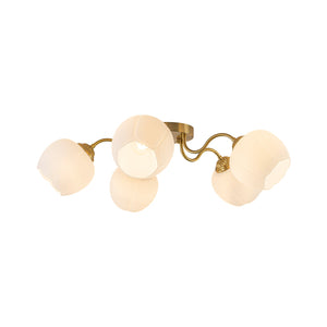 LightFixturesUSA-Bloom 5-Light Frosted Glass Peony Bud Semi Flush Mount-Ceiling Light-Brass-