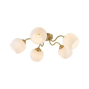LightFixturesUSA-Bloom 5-Light Frosted Glass Peony Bud Semi Flush Mount-Ceiling Light-Brass-