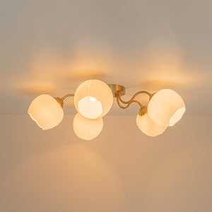 LightFixturesUSA-Bloom 5-Light Frosted Glass Peony Bud Semi Flush Mount-Ceiling Light-Brass-