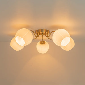 LightFixturesUSA-Bloom 5-Light Frosted Glass Peony Bud Semi Flush Mount-Ceiling Light-Brass-