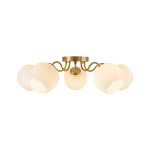LightFixturesUSA-Bloom 5-Light Frosted Glass Peony Bud Semi Flush Mount-Ceiling Light-Brass-