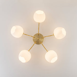 LightFixturesUSA-Bloom 5-Light Frosted Glass Peony Bud Semi Flush Mount-Ceiling Light-Brass-