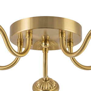 LightFixturesUSA-Bloom 5-Light Frosted Glass Peony Bud Semi Flush Mount-Ceiling Light-Brass-