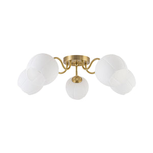 LightFixturesUSA-Bloom 5-Light Frosted Glass Peony Bud Semi Flush Mount-Ceiling Light-Brass-
