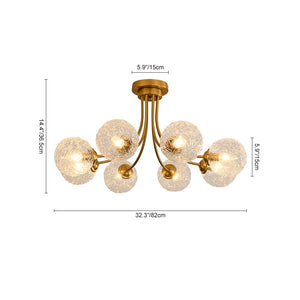 LightFixturesUSA - Bloom 8 - Light Rippled Glass Globe Bubble Round Semi Flush - Ceiling Light - Brass - 
