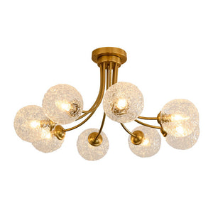 LightFixturesUSA - Bloom 8 - Light Rippled Glass Globe Bubble Round Semi Flush - Ceiling Light - Brass - 