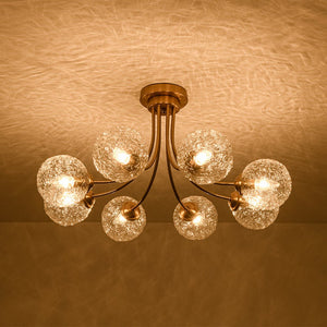 LightFixturesUSA - Bloom 8 - Light Rippled Glass Globe Bubble Round Semi Flush - Ceiling Light - Brass - 