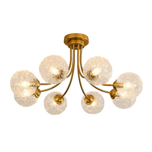 LightFixturesUSA - Bloom 8 - Light Rippled Glass Globe Bubble Round Semi Flush - Ceiling Light - Brass - 