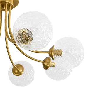 LightFixturesUSA - Bloom 8 - Light Rippled Glass Globe Bubble Round Semi Flush - Ceiling Light - Brass - 