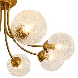 LightFixturesUSA - Bloom 8 - Light Rippled Glass Globe Bubble Round Semi Flush - Ceiling Light - Brass - 