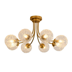 LightFixturesUSA - Bloom 8 - Light Rippled Glass Globe Bubble Round Semi Flush - Ceiling Light - Brass - 