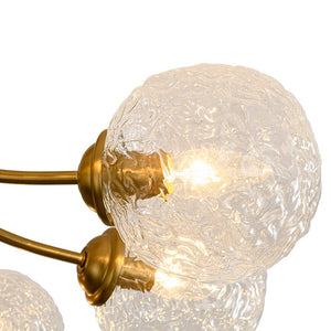 LightFixturesUSA - Bloom 8 - Light Rippled Glass Globe Bubble Round Semi Flush - Ceiling Light - Brass - 
