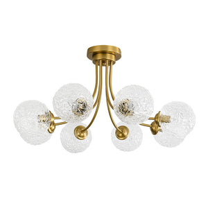 LightFixturesUSA - Bloom 8 - Light Rippled Glass Globe Bubble Round Semi Flush - Ceiling Light - Brass - 