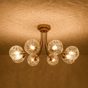 LightFixturesUSA - Bloom 8 - Light Rippled Glass Globe Bubble Round Semi Flush - Ceiling Light - Brass - 