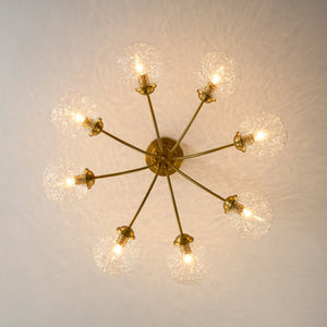 LightFixturesUSA - Bloom 8 - Light Rippled Glass Globe Bubble Round Semi Flush - Ceiling Light - Brass - 