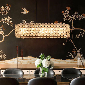 LightFixturesUSA - Bloom Art Deco Floral Glass Linear Cage Island Chandelier - Chandelier - Black - 