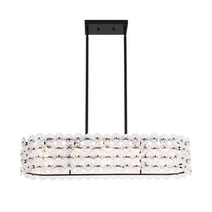 LightFixturesUSA - Bloom Art Deco Floral Glass Linear Cage Island Chandelier - Chandelier - Black - 