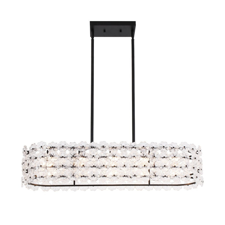 LightFixturesUSA - Bloom Art Deco Floral Glass Linear Cage Island Chandelier - Chandelier - Black - 