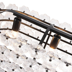 LightFixturesUSA - Bloom Art Deco Floral Glass Linear Cage Island Chandelier - Chandelier - Black - 