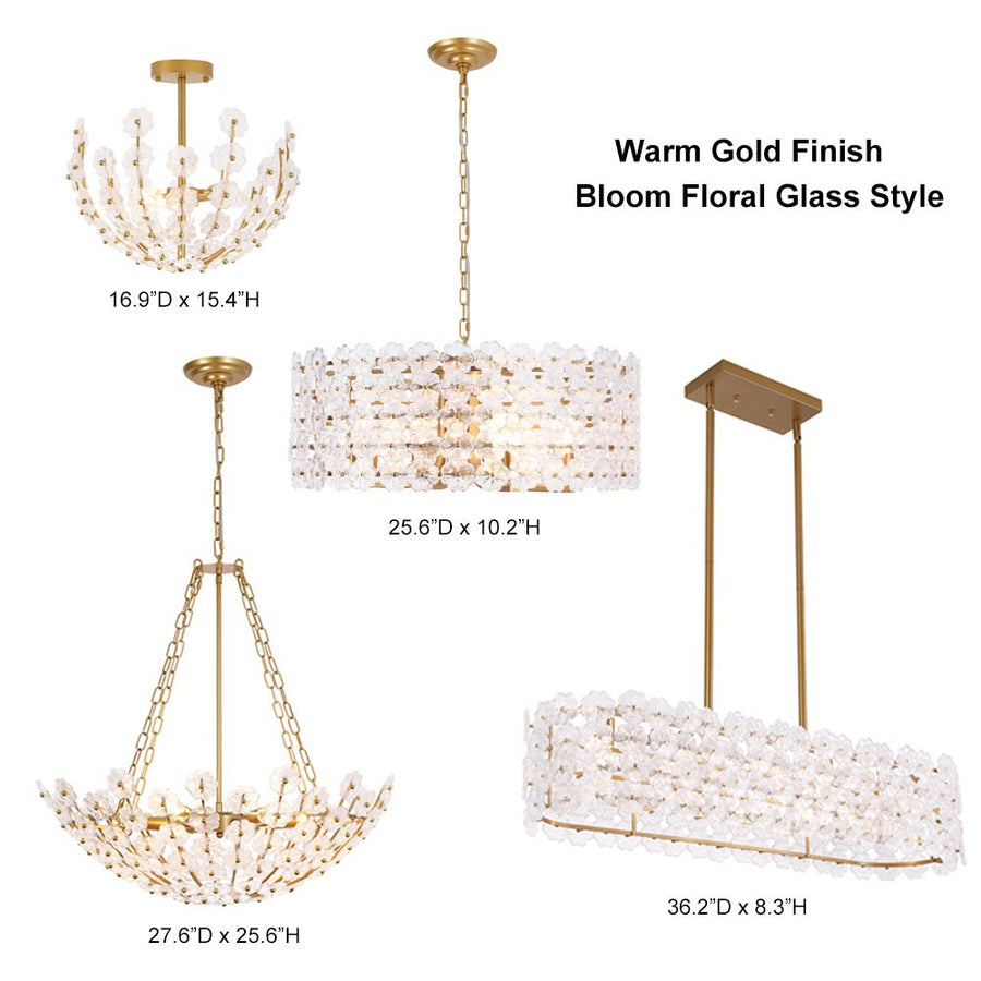 LightFixturesUSA - Bloom Art Deco Floral Glass Linear Cage Island Chandelier - Chandelier - Black - 
